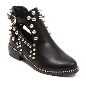 Modern Womens Warm Black Ankle Fashion Flat Boot With Studs